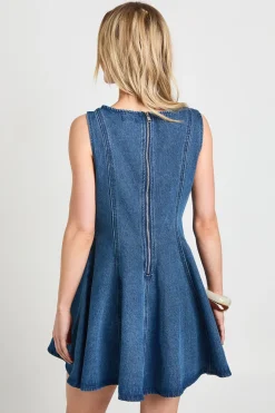 Robe En Denim Sans Manches À Ourlet Évasé Petite