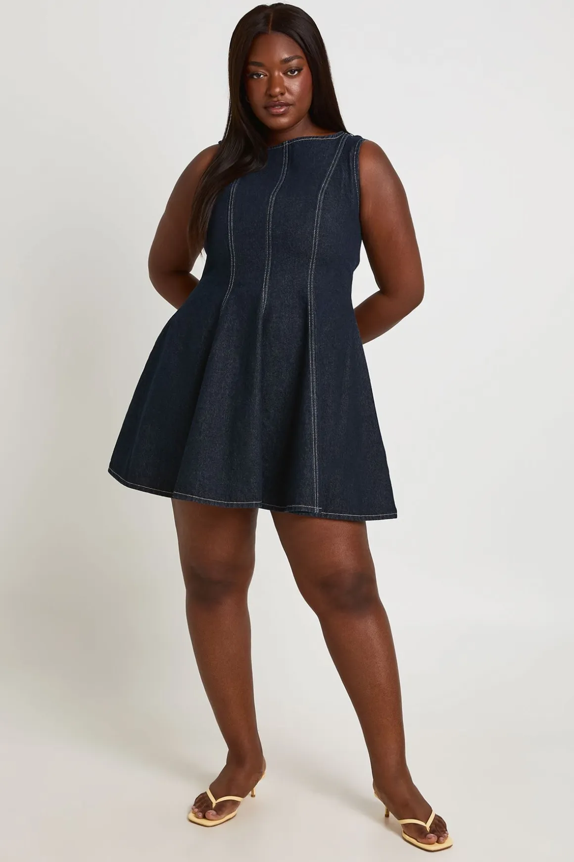 Robe En Denim Évasée Sans Manches Grande Taille