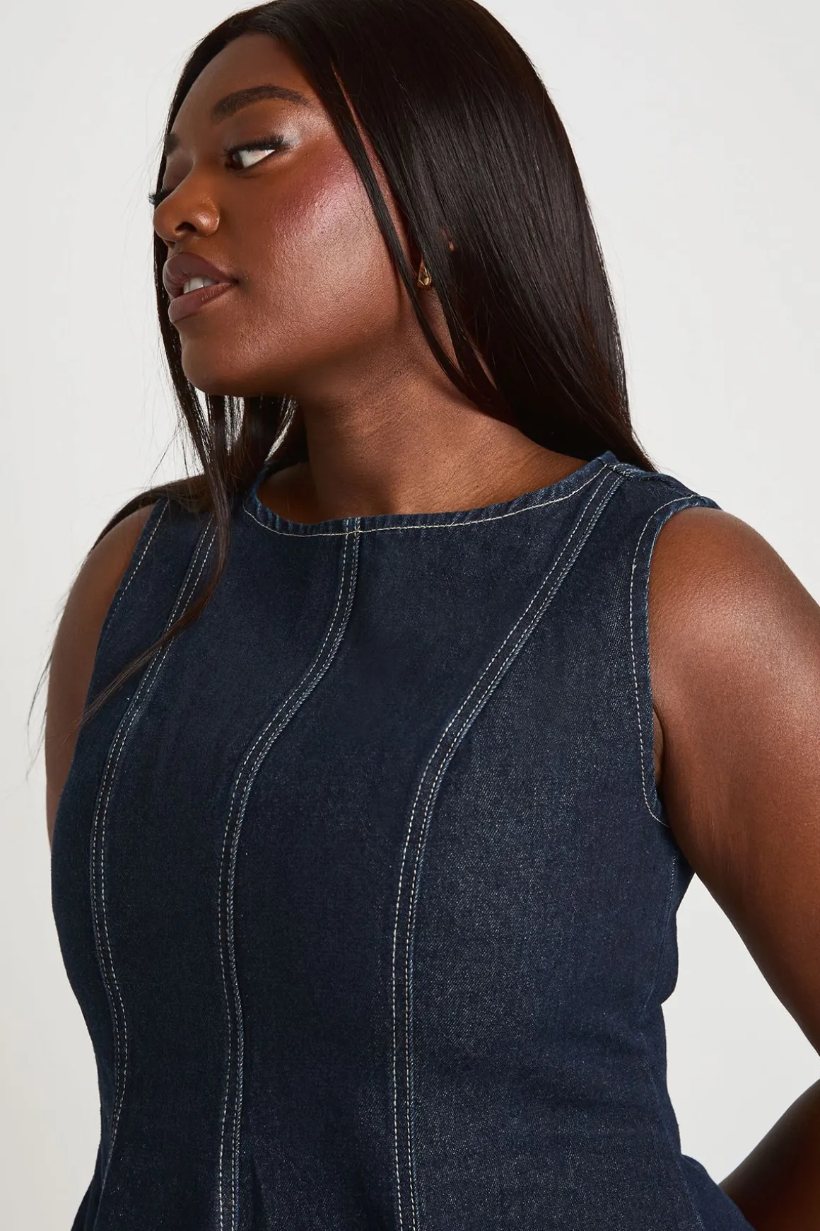 Robe En Denim Évasée Sans Manches Grande Taille