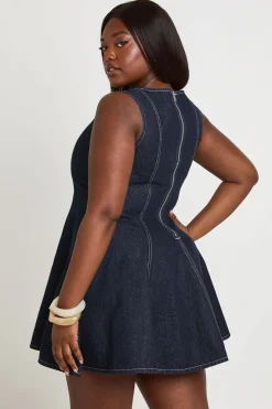 Robe En Denim Évasée Sans Manches Grande Taille