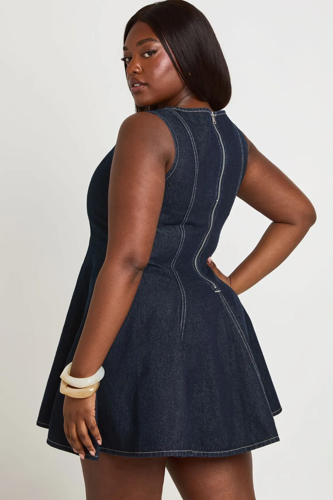 Robe En Denim Évasée Sans Manches Grande Taille