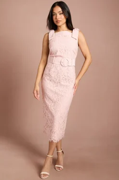 Robe En Dentelle Ceinturée À Nœuds Sur Les Épaules Petite
