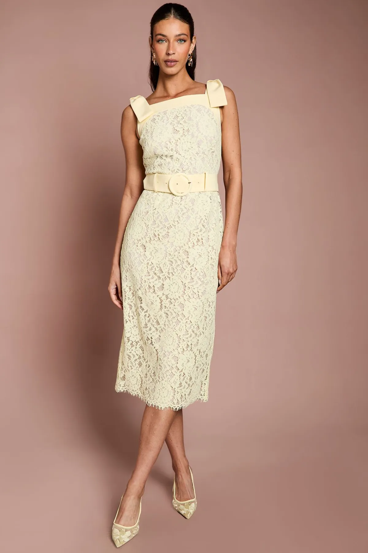Coast Robe En Dentelle Ceinturée À Épaules Nœud<Femme Toutes Les Robes|Robes Mi-Longues