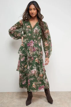 Oasis Robe en Dentelle Imprimée à Triple Volants<Femme Robes Mi-Longues|Satin Et Dentelle