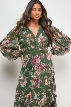 Oasis Robe en Dentelle Imprimée à Triple Volants<Femme Robes Mi-Longues|Satin Et Dentelle