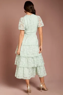 Robe en Dentelle à Volants avec Manches Papillon et Finitions