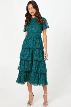 Robe en Dentelle à Volants Petite avec Manches Papillon et Finitions