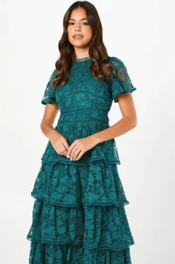 Robe en Dentelle à Volants Petite avec Manches Papillon et Finitions