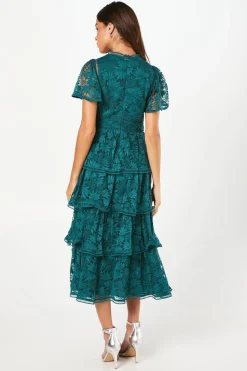 Robe en Dentelle à Volants Petite avec Manches Papillon et Finitions