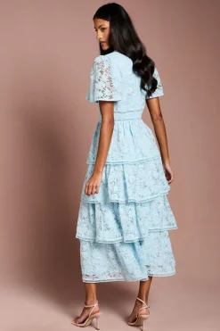 Coast Robe en Dentelle à Volants Étagée Petite Taille avec Manches Papillon et Finitions<Femme Toutes Les Robes|Robes Mi-Longues