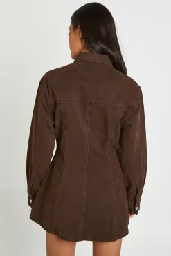 Robe En Jean Cintrée À La Taille À Manches Longues