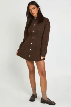 Robe En Jean Cintrée À La Taille À Manches Longues