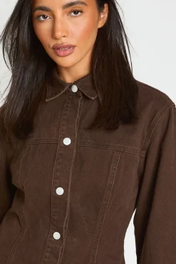 Robe En Jean Cintrée À La Taille À Manches Longues