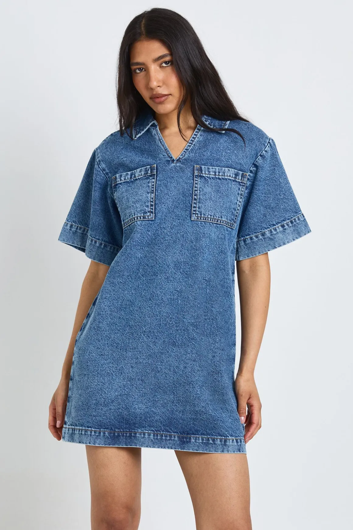 Robe En Jean Courte Ample À Manches Courtes Tall