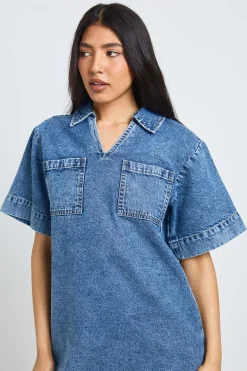Robe En Jean Courte Ample À Manches Courtes Tall