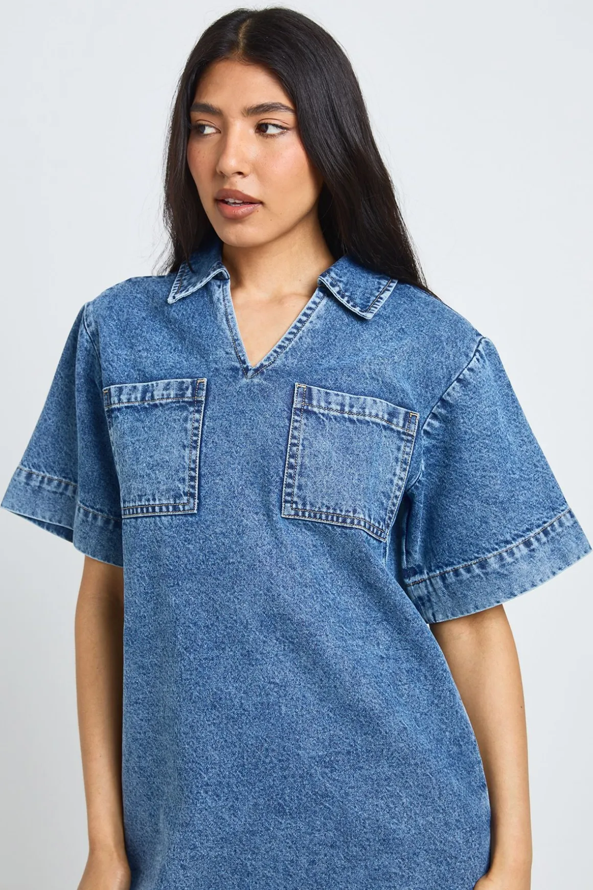 Robe En Jean Courte Ample À Manches Courtes Tall