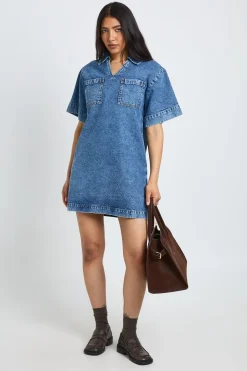 Robe En Jean Courte Ample À Manches Courtes Tall