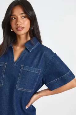 Robe En Jean Courte À Manches Courtes Coupe Boxy Petite