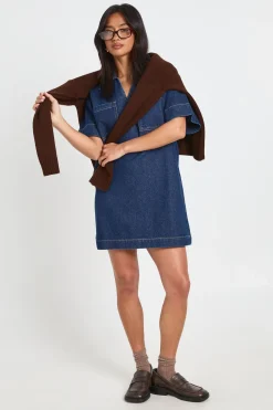 Robe En Jean Courte À Manches Courtes Coupe Boxy Petite