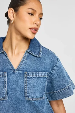 Robe En Jean Courte À Manches Courtes Coupe Ample