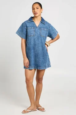 Robe En Jean Courte À Manches Courtes Coupe Ample