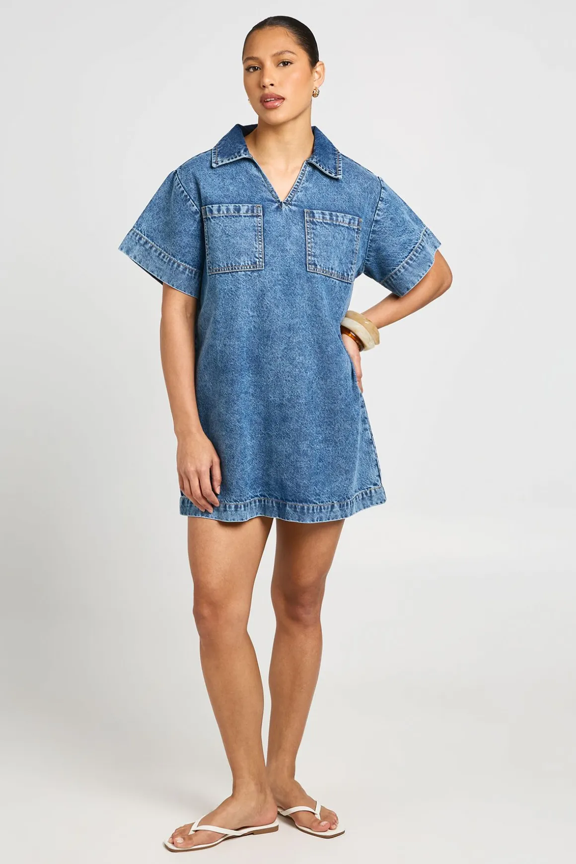 Robe En Jean Courte À Manches Courtes Coupe Ample