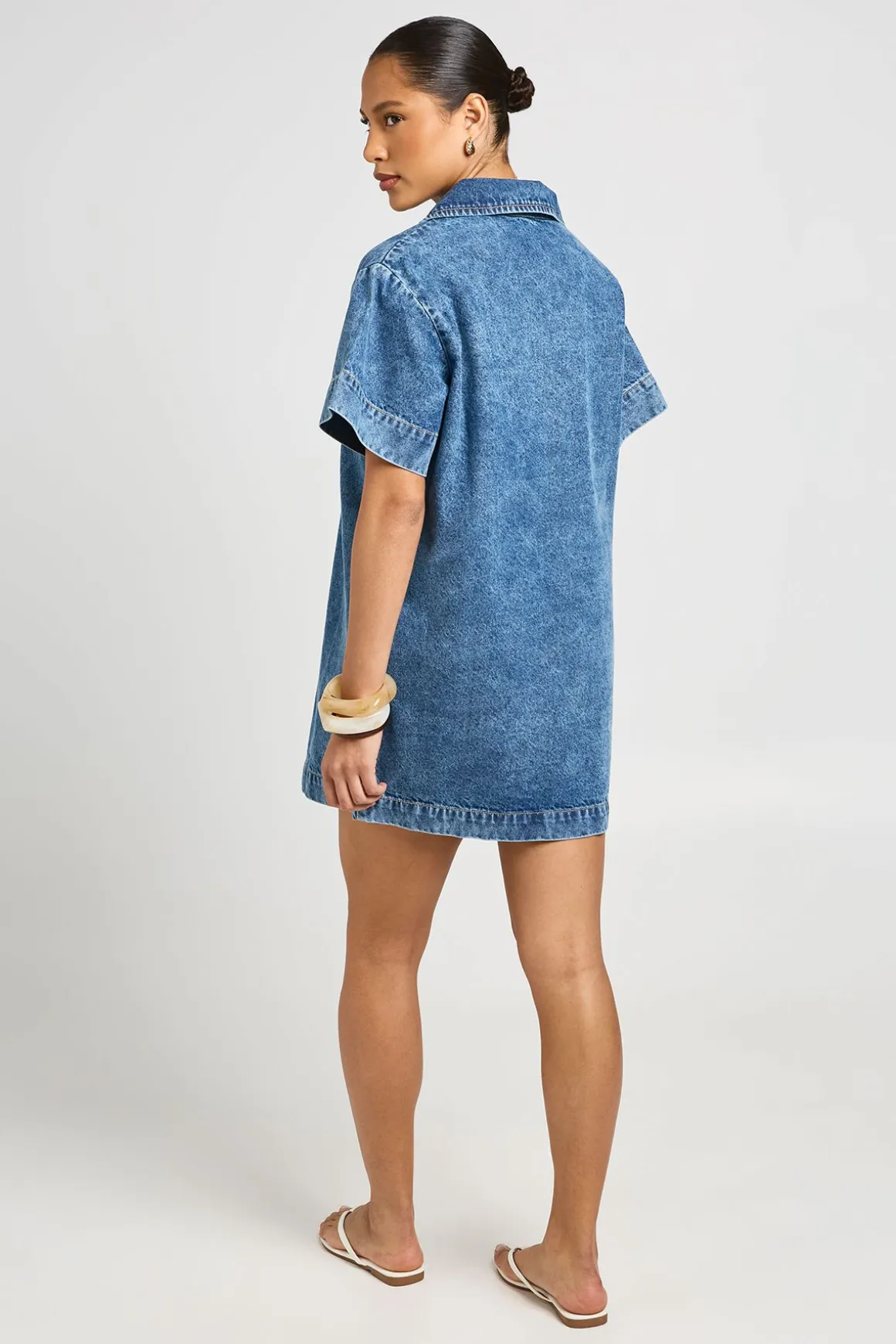 Robe En Jean Courte À Manches Courtes Coupe Ample