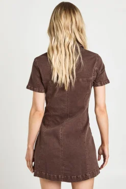 Robe En Jean Courte À Manches Courtes Et Zip Frontal Petite