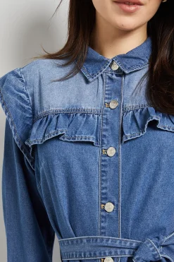 Dorothy Perkins Robe En Jean À Empiècement À Volants<Femme Denim|Robes Mi-Longues