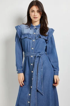Dorothy Perkins Robe En Jean À Empiècement À Volants<Femme Denim|Robes Mi-Longues