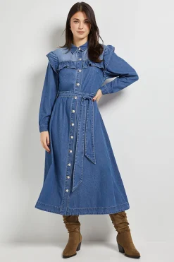 Dorothy Perkins Robe En Jean À Empiècement À Volants<Femme Denim|Robes Mi-Longues