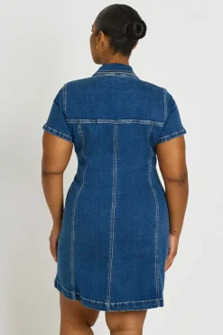 boohoo Robe En Jean À Manches Courtes Avec Fermeture Éclair Devant Grande Taille<Femme Denim|Denim