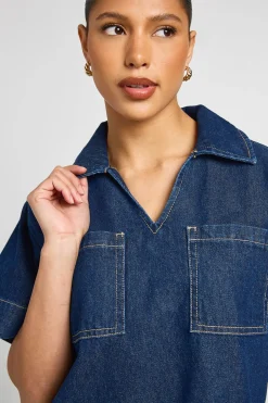 Robe En Jean À Manches Courtes Coupe Ample