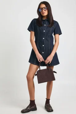 boohoo Robe En Jean À Manches Courtes Et Taille Cintrée<Femme Denim|Denim