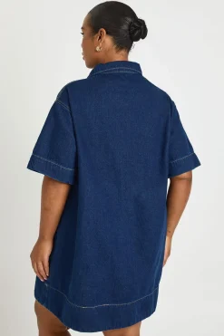 boohoo Robe En Jean À Manches Courtes Grande Taille<Femme Denim|Denim