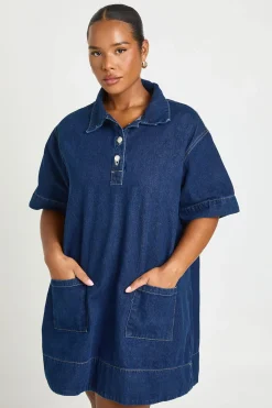 boohoo Robe En Jean À Manches Courtes Grande Taille<Femme Denim|Denim