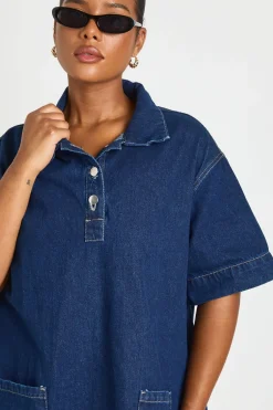 boohoo Robe En Jean À Manches Courtes Grande Taille<Femme Denim|Denim