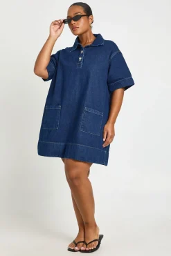 boohoo Robe En Jean À Manches Courtes Grande Taille<Femme Denim|Denim