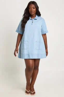Robe En Jean À Manches Courtes Grande Taille