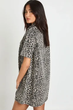 boohoo Robe En Jean À Manches Courtes Imprimé<Femme Denim|Denim