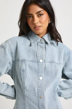 Robe en Jean à Manches Longues avec Taille Cintrée