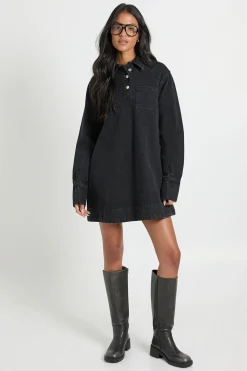 Robe en jean à manches longues pour grandes tailles