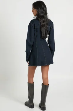 Robe en jean à manches longues, taille cintrée, version grande taille
