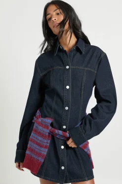Robe en jean à manches longues, taille cintrée, version grande taille