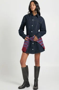 Robe en jean à manches longues, taille cintrée, version grande taille