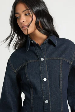 Robe en jean à manches longues, taille cintrée, version grande taille