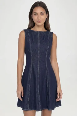 Robe En Jean Sans Manches À Ourlet Évasé Pour Grande Taille