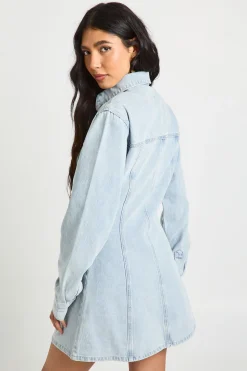 Robe En Jean Taille Cintrée À Manches Longues Tall