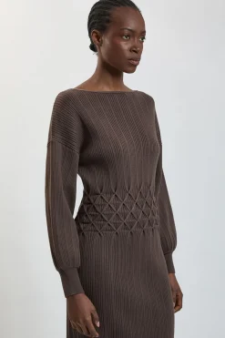 KarenMillen Robe En Maille Côtelée À Épaulettes Structurées Avec Détail De Maille Travaillée<Femme Toutes Les Robes|Robes Mi-Longues