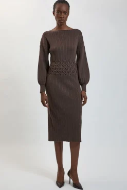 KarenMillen Robe En Maille Côtelée À Épaulettes Structurées Avec Détail De Maille Travaillée<Femme Toutes Les Robes|Robes Mi-Longues